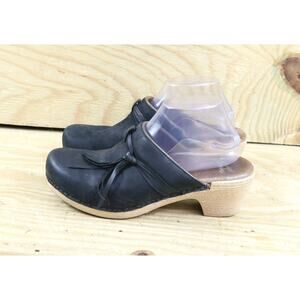 Dansko Clogs 40 Womens Black Leather Miriam Wooden Heel Shoes Mules Comfort